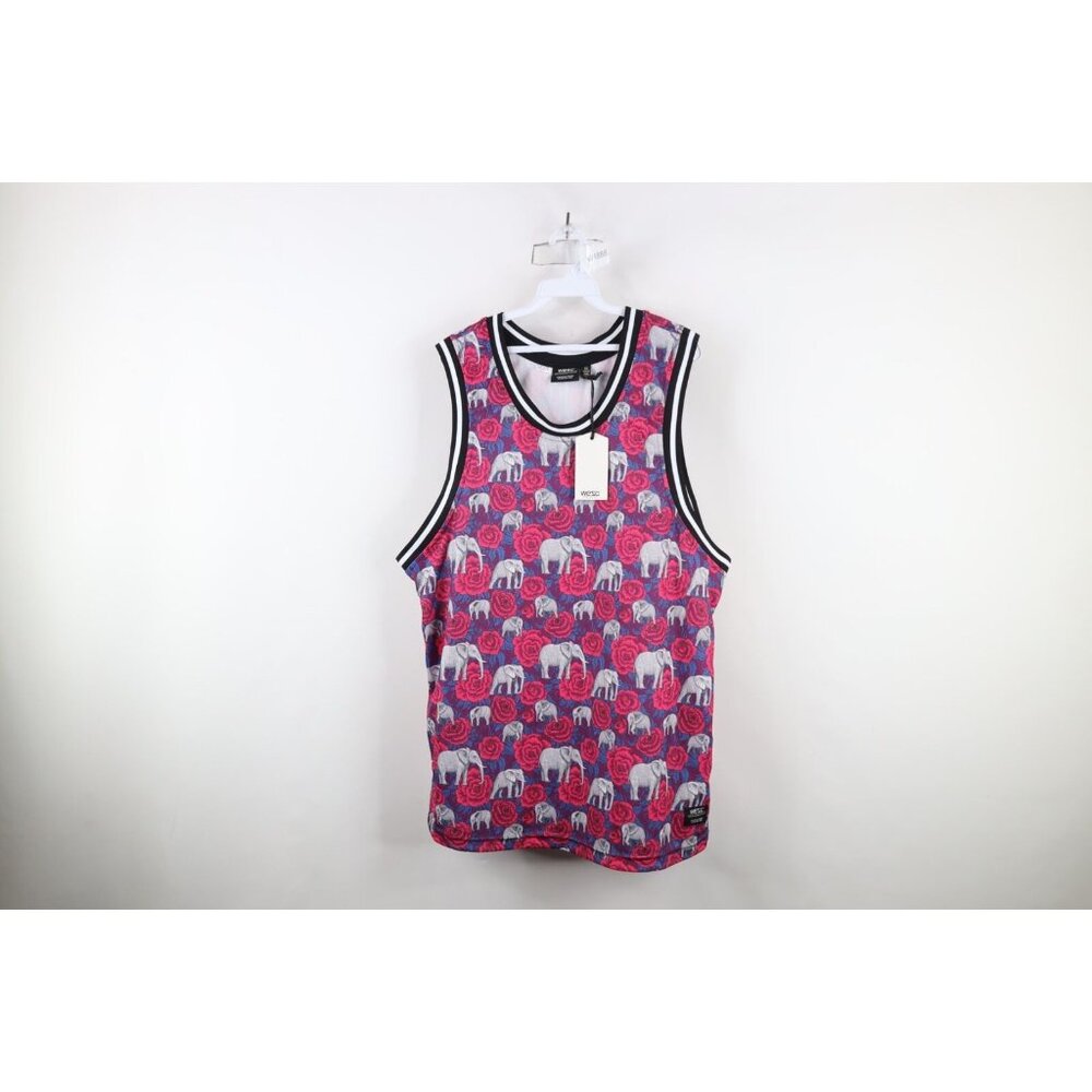 New WESC Mens 2XL XXL Flower Elephant All Over Print Basketball Jersey Tank Top